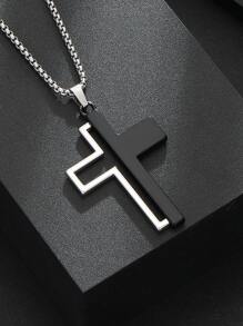 Personalized Black & White Cross Pendant Necklace For Men, Fashionable & Exquisite Accessory - Black - View 1