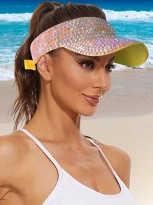 Sombrero Con Piedras Brilla Moda Gorro De Solar Protección Para Mujer Correr,Casual,Playa,Fiesta Ajustable - Dorado - Ver 1