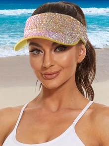Sombrero Con Piedras Brilla Moda Gorro De Solar Protección Para Mujer Correr,Casual,Playa,Fiesta Ajustable - Dorado - Ver 2