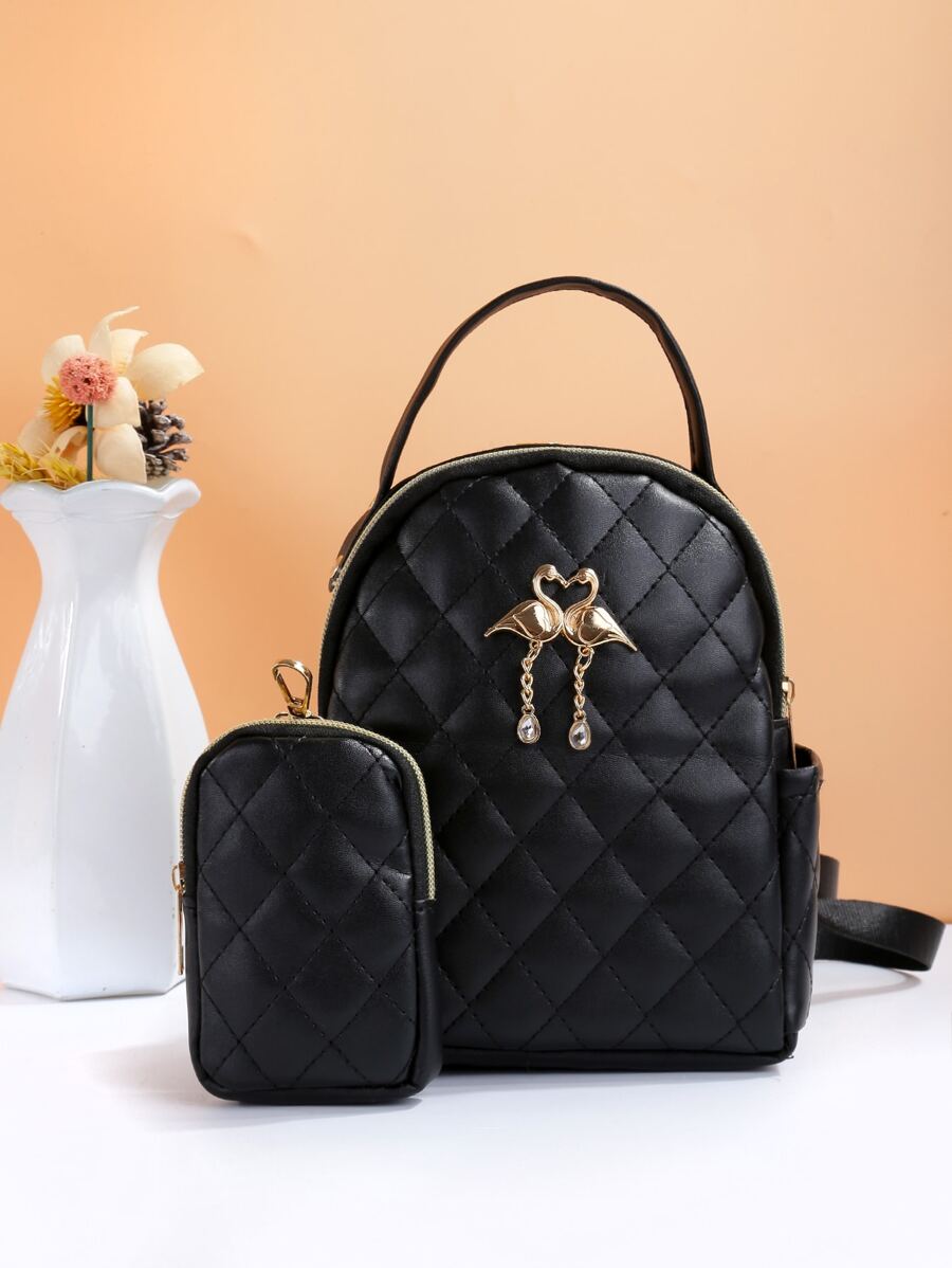 Bags > Women's Bags > Women's Backpacks > Women's Fashion Backpack Solid Color New Embroidered Niche Women's Backpack Korean Style Crossbody One Shoulder Backpack Fashion Student Backpack Mother-Daughter Bag - Black - View 1