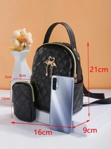 Bags > Women's Bags > Women's Backpacks > Women's Fashion Backpack Solid Color New Embroidered Niche Women's Backpack Korean Style Crossbody One Shoulder Backpack Fashion Student Backpack Mother-Daughter Bag - Black - View 2