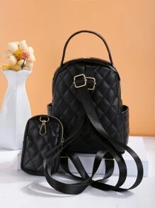 Bags > Women's Bags > Women's Backpacks > Women's Fashion Backpack Solid Color New Embroidered Niche Women's Backpack Korean Style Crossbody One Shoulder Backpack Fashion Student Backpack Mother-Daughter Bag - Black - View 3