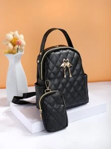 Bags > Women's Bags > Women's Backpacks > Women's Fashion Backpack Solid Color New Embroidered Niche Women's Backpack Korean Style Crossbody One Shoulder Backpack Fashion Student Backpack Mother-Daughter Bag - Black - View 4