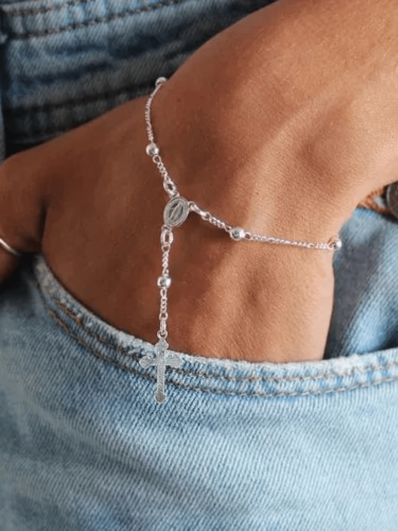 Pulseira Terço Bolinha Prata 925 Legitima