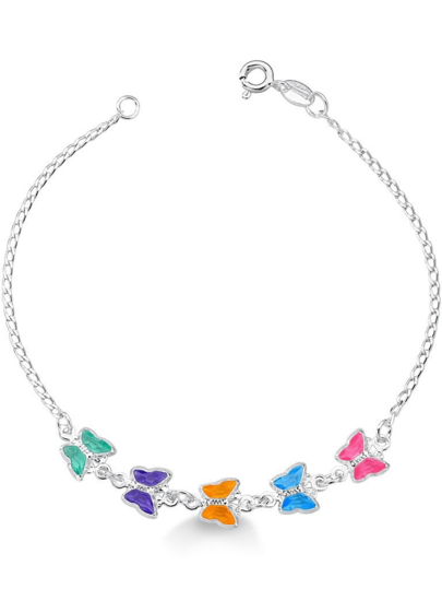 Pulseira Borboleta Colorida Prata 925 Legitima