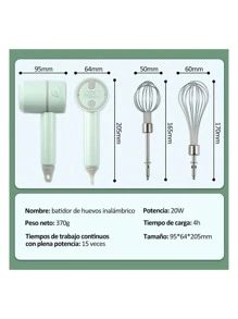 Batidora de Mano Inalámbrica Recargable 3 Velocidades Ajustables - Multicolor - Ver 2