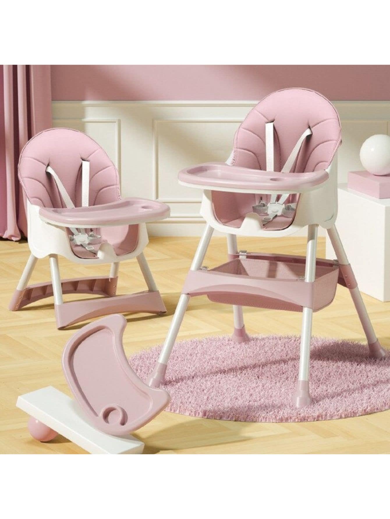 Periquera Silla Alta para Bebés 3 en 1 con Cinturón - Rosa - Ver 1