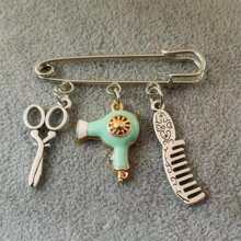 nuevo creativo moda Broche Bisutería Tijeras de peluquería Peine Secador de pelo colgante Broche peluquero regalos