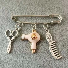 nuevo creativo moda Broche Bisutería Tijeras de peluquería Peine Secador de pelo colgante Broche peluquero regalos