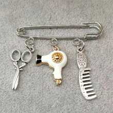 nuevo creativo moda Broche Bisutería Tijeras de peluquería Peine Secador de pelo colgante Broche peluquero regalos