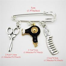 nuevo creativo moda Broche Bisutería Tijeras de peluquería Peine Secador de pelo colgante Broche peluquero regalos