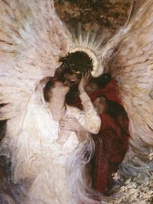 1入組原畫高清再現世界名畫《天使之觸》1918 年，門廳、客廳或臥室的理想裝飾，無框油畫印刷在畫布上