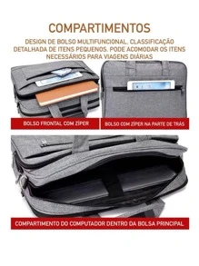 Bolsa pasta transversal alça de mão feminina masculina executiva notebook  livros p/professor - Cinza - Visão 7