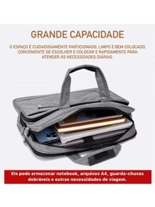 Bolsa pasta transversal alça de mão feminina masculina executiva notebook  livros p/professor - Cinza - Visão 6