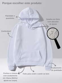 Blusa de frio Moletom Feminino Capuz Bolso Conforto Canguru Friu Flanelado - Branco - Visão 2