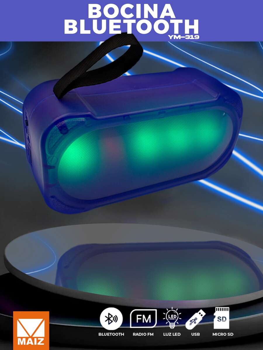 Bocina Bluetooth Recargable Radio FM Luz led Entrada AUX/TF/USB - Azul - Ver 1
