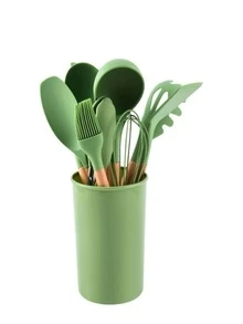 Kitchen utensils, cooking utensils set,Kitchen Tools European Style Non-Stick cookware Silicone Spatula 12 Piece Set with Storage Barrel high Temperature Resistant Set - Verde Lima - Ver 2