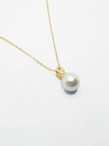 1時尚S925銀方晶鋯石珍珠項鍊時髦簡約風多用途吊墜合適的適用於女性日常穿著 - 金黃色 - 查看 2
