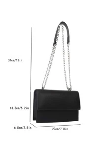 Mini Simple Solid Colour Chain Strap Fashion Crossbody Bag - Black - View 9
