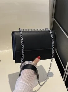 Mini Simple Solid Colour Chain Strap Fashion Crossbody Bag - Black - View 4