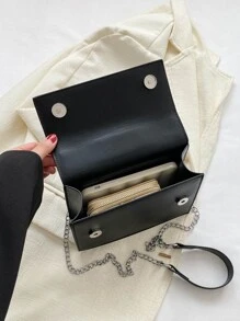 Mini Simple Solid Colour Chain Strap Fashion Crossbody Bag - Black - View 6