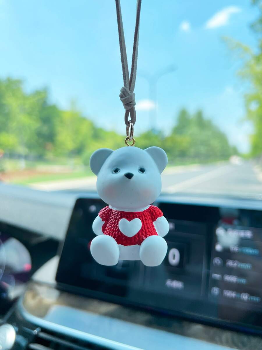 1pc Cartoon Bear Design Car Hanging Ornament - White - View 1