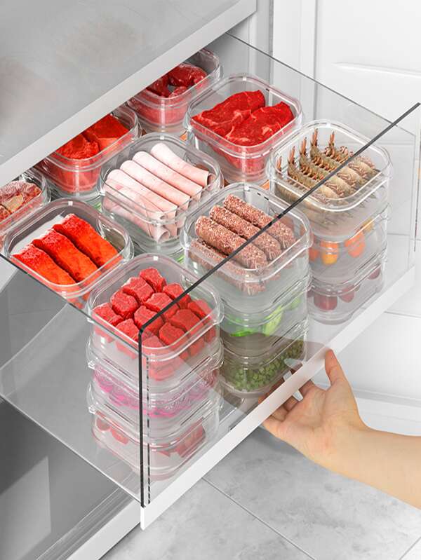 10 paquetes de contenedores de plástico transparente para refrigerador con tapas para almacenamiento de alimentos, aptos para lavavajillas