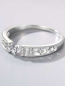 1 件 925 純銀戒指,簡約風格單顆水鑽方晶鋯石鏤空戒指適合女士、日常佩戴和珠寶禮品婚禮訂婚新娘首飾