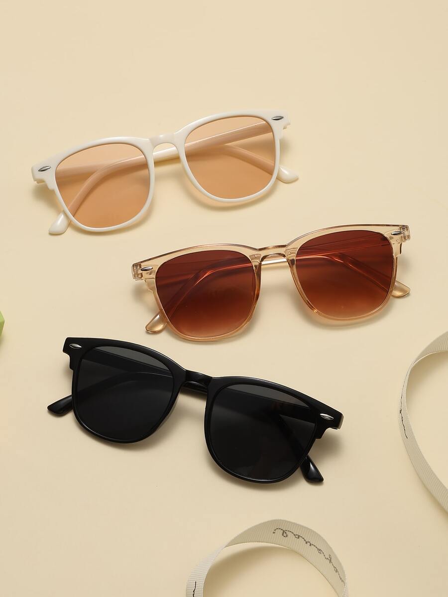 3 副复古方形时尚塑料眼镜，经典款式，适合户外、旅行、海滩、休闲日常穿着 - 男女皆宜