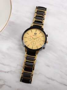 1入組時尚黑色&金色圓形商務休閒男士手錶套裝,石英機芯 - 金色 - 查看 2