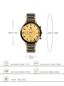 1入組時尚黑色&金色圓形商務休閒男士手錶套裝,石英機芯 - 金色 - 查看 3