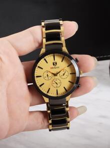 1入組時尚黑色&金色圓形商務休閒男士手錶套裝,石英機芯 - 金色 - 查看 4
