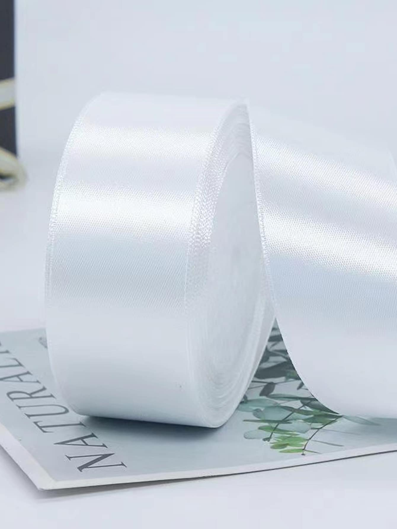 1 Roll 0.6cm/4cm Width Satin Ribbon For Handcraft, Cakes Wrapping Baking And Hair Accessories, - White - View 1