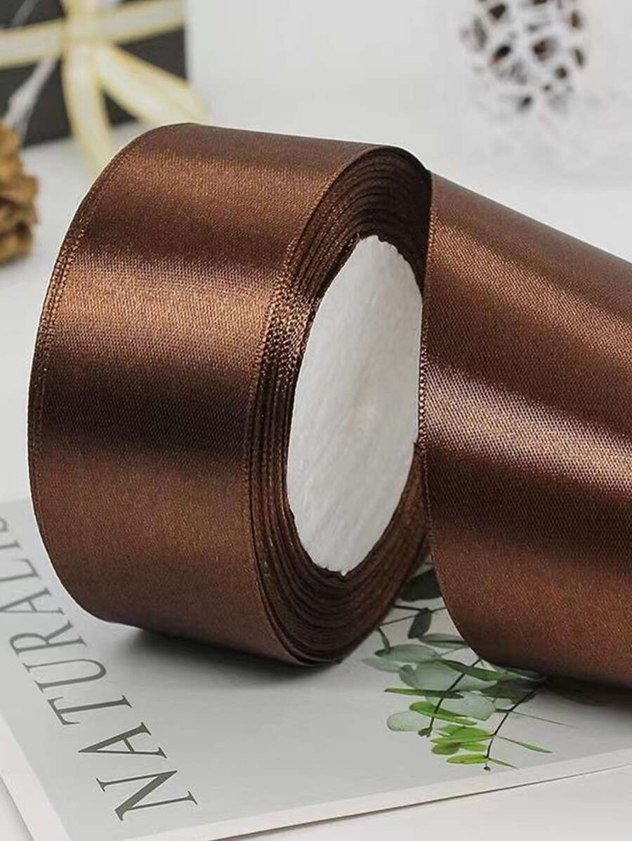 1 卷 4 厘米宽缎带，DIY 用于蝴蝶结发饰制作、蛋糕烘焙装订， - 棕色 - 查看 1