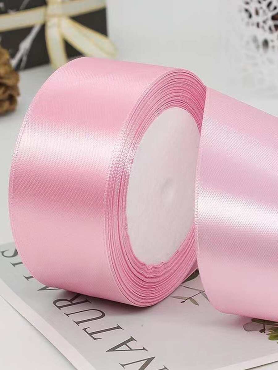 1 Roll 4cm Wide Satin Ribbon, Ideal For Diy Hairbows, Crafts, Baking Decoration, - Baby Pink - View 1