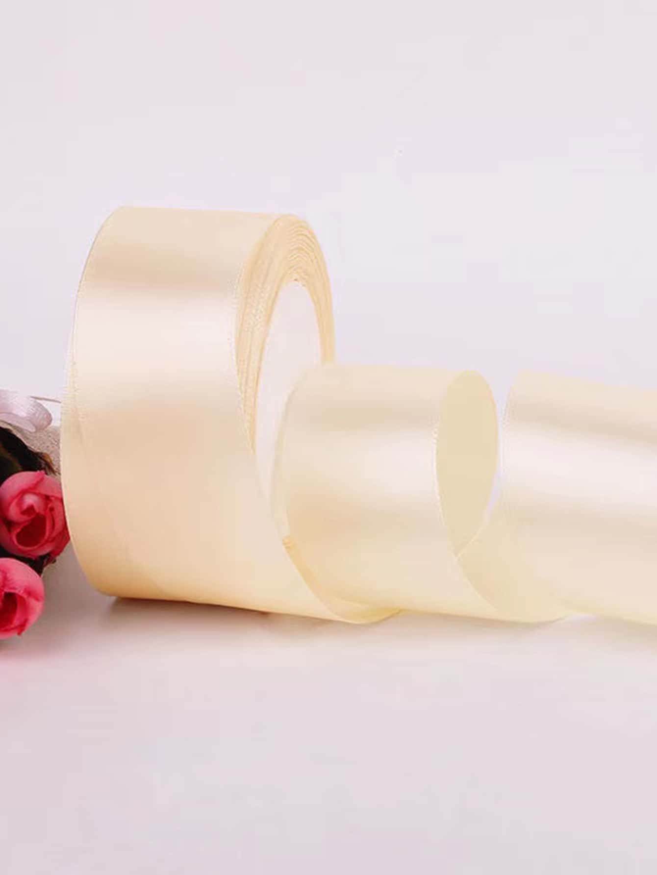 1 Cuộn Ruy băng Satin rộng 0,6cm/4cm, Nơ tự làm, Trang trí bánh, Gói quà, Ngày lễ tình nhân trở lại trường - Màu be - Xem 1