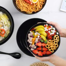 1 件套不易碎的日本塑料碗套装（带勺），适用于越南河粉、泰式面条、味噌面、乌冬面 - 可在洗碗机和微波炉中加热，家庭碗套装（黑色）圣诞礼物，学校用品 - 黑色 - 查看 9