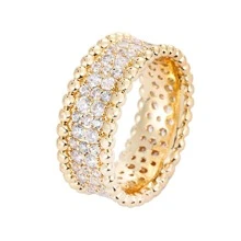 1入流行的雙排cz純銀全永恆帶戒指,適合女性日常聚會和休閒穿著 - 金色 - 查看 1