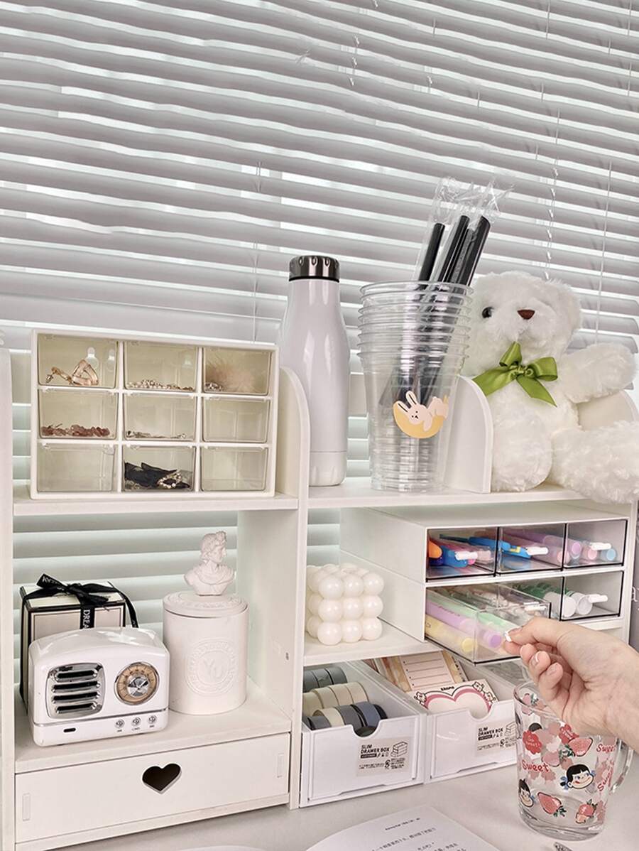 1pc White Desktop Organizer For Small Item Storage In Office, Study, Living Room, School Dorm - 白色 - 查看 1