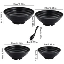 1 件套不易碎的日本塑料碗套装（带勺），适用于越南河粉、泰式面条、味噌面、乌冬面 - 可在洗碗机和微波炉中加热，家庭碗套装（黑色）圣诞礼物，学校用品 - 黑色 - 查看 8
