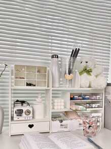 1pc White Desktop Organizer For Small Item Storage In Office, Study, Living Room, School Dorm - 白色 - 查看 5