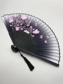 Ventaglio pieghevole in stile cinese con nappa, colore casuale. Anche lo stile delle costole di bambù è casuale. Ventaglio tradizionale cinese per uomini e donne. Adatto per luoghi panoramici, spettacoli di danza e come souvenir. Lo stile delle costole di bambù è casuale I migliori regali