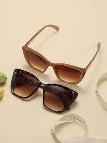 2 perechi de ochelari de soare decorativi din plastic, retro, ochi de pisică, unisex, stil boho, accesorii de plajă pentru femei, ochelari de soare, elemente de bază, toamnă și iarnă, ținute de femei, haine, cadouri casual de afaceri pentru vară, vacanță la plajă, în aer liber, călătorii
