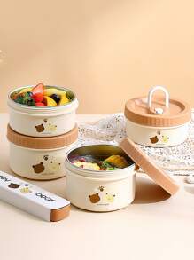 One Single Stainless Steel Lunchbox Container With Microwave-heatable, Thermal Insulation Features, Suitable For Students, Office Workers, Picnics And Portable Lunches - Brown - View 1