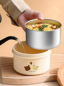 One Single Stainless Steel Lunchbox Container With Microwave-heatable, Thermal Insulation Features, Suitable For Students, Office Workers, Picnics And Portable Lunches - Brown - View 4