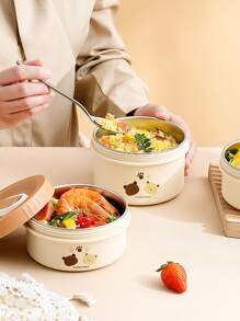One Single Stainless Steel Lunchbox Container With Microwave-heatable, Thermal Insulation Features, Suitable For Students, Office Workers, Picnics And Portable Lunches - Brown - View 6