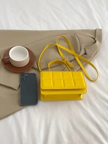 Lightweight, Business Casual Mini Square Bag Quilted Asymmetric Flap PU For Teen Girls Women College Students, Rookies & White-Collar Workers Perfect For Office, College, Work, Business, Commute, Outdoors, Travel, Outings, Fashionable Butter Yellow Bag For Women - Yellow - View 6
