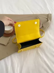 Lightweight, Business Casual Mini Square Bag Quilted Asymmetric Flap PU For Teen Girls Women College Students, Rookies & White-Collar Workers Perfect For Office, College, Work, Business, Commute, Outdoors, Travel, Outings, Fashionable Butter Yellow Bag For Women - Yellow - View 9