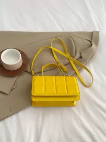 Lightweight, Business Casual Mini Square Bag Quilted Asymmetric Flap PU For Teen Girls Women College Students, Rookies & White-Collar Workers Perfect For Office, College, Work, Business, Commute, Outdoors, Travel, Outings, Fashionable Butter Yellow Bag For Women - Yellow - View 8