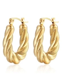 Pendientes de aro con textura - Dorado - Ver 2